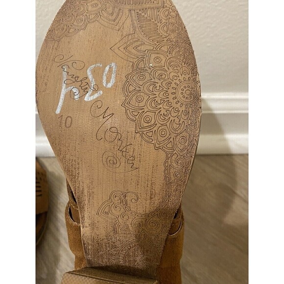 Naughty Monkey Womens Sz 10 Suede Boots Brown Open Toe Rear Zip Ankle Chunky - Picture 7 of 11